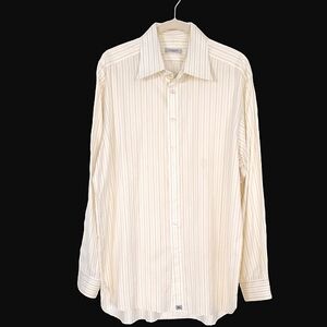 Burberry London Men's Yellow and White Striped Dress Shirt Neck size 17